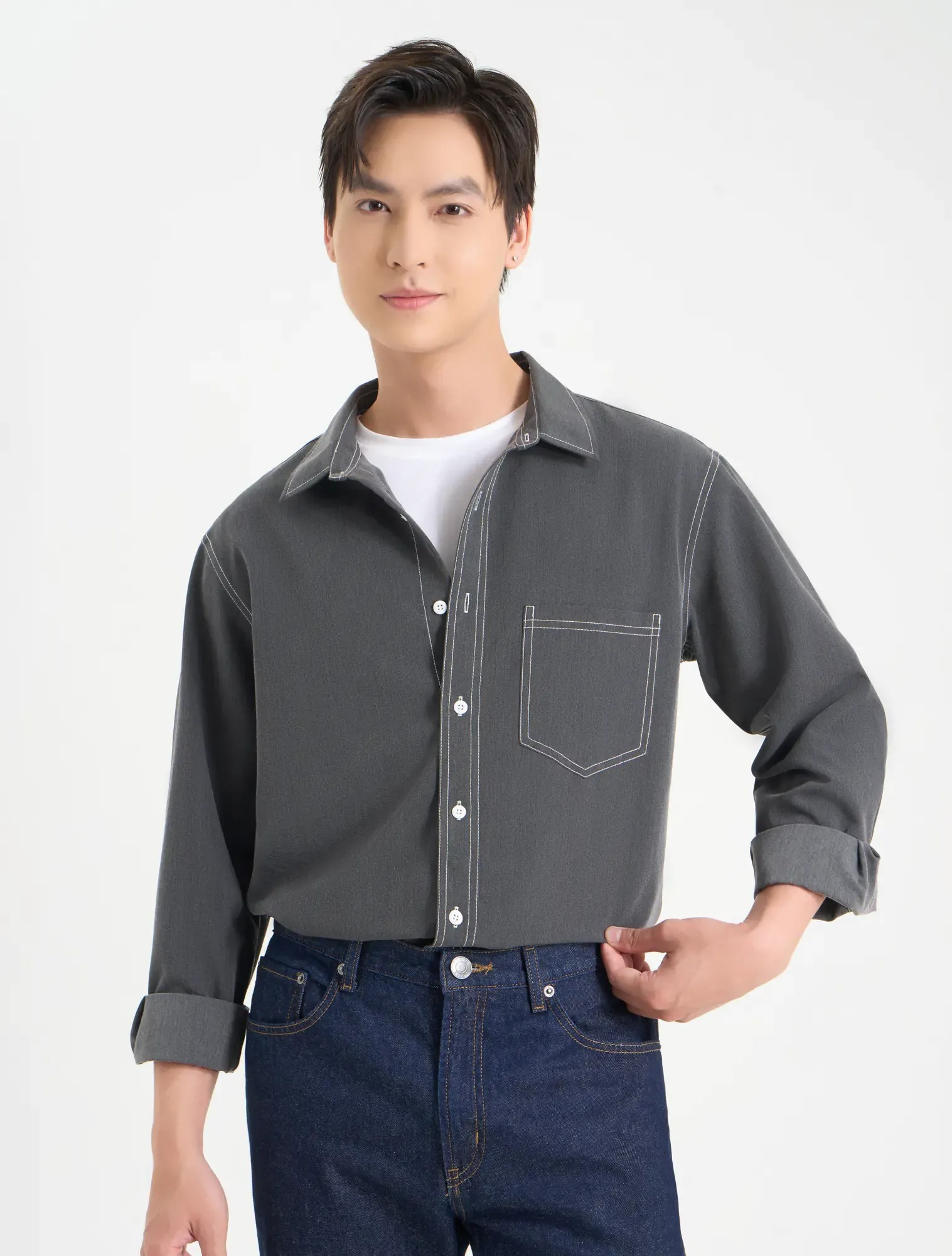 Áo sơ mi nam dài tay dáng suông form regular - Ảnh 4