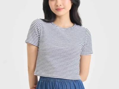 Áo phông croptop nữ hoạ tiết kẻ