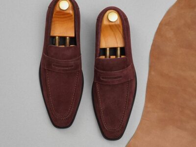 Giày nam Penny Loafer da lộn nâu đỏ GNLA0828-N
