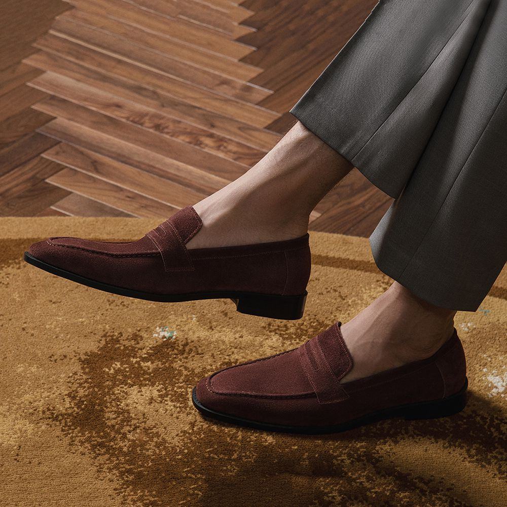 Giày nam Penny Loafer da lộn nâu đỏ GNLA0828-N - Ảnh 3