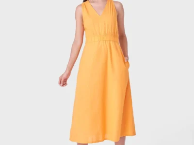 Váy liền nữ vải line cổ tim sát nách có chun eo