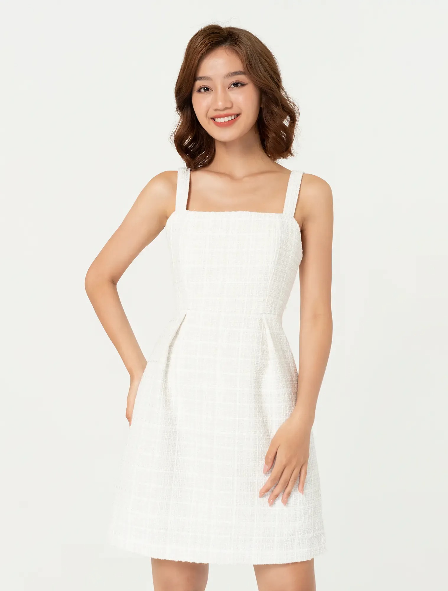 Váy liền nữ cổ vuông hai dây dáng fit & flare có lót trong - Ảnh 5